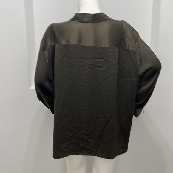 Vince Women Button Up Silk Shirt Top Olive Green Size XXXL NWT - Picture 4 of 11